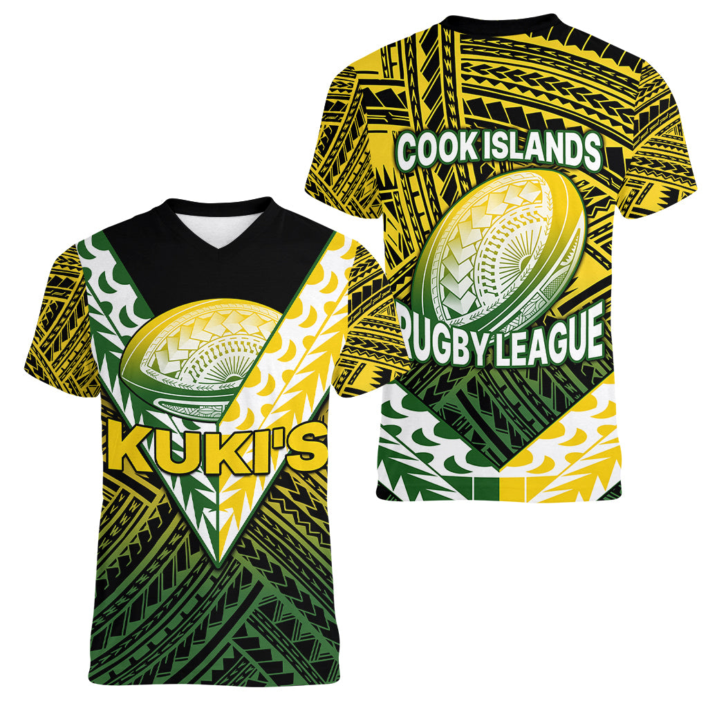 The Kuki's Cook Islands Rugby Women V Neck T Shirt Be Unique Vibe Black LT9 Female Black - Polynesian Pride