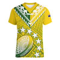 The Kuki's Cook Islands Rugby Women V Neck T Shirt Be Unique Vibe Yellow LT9 - Polynesian Pride