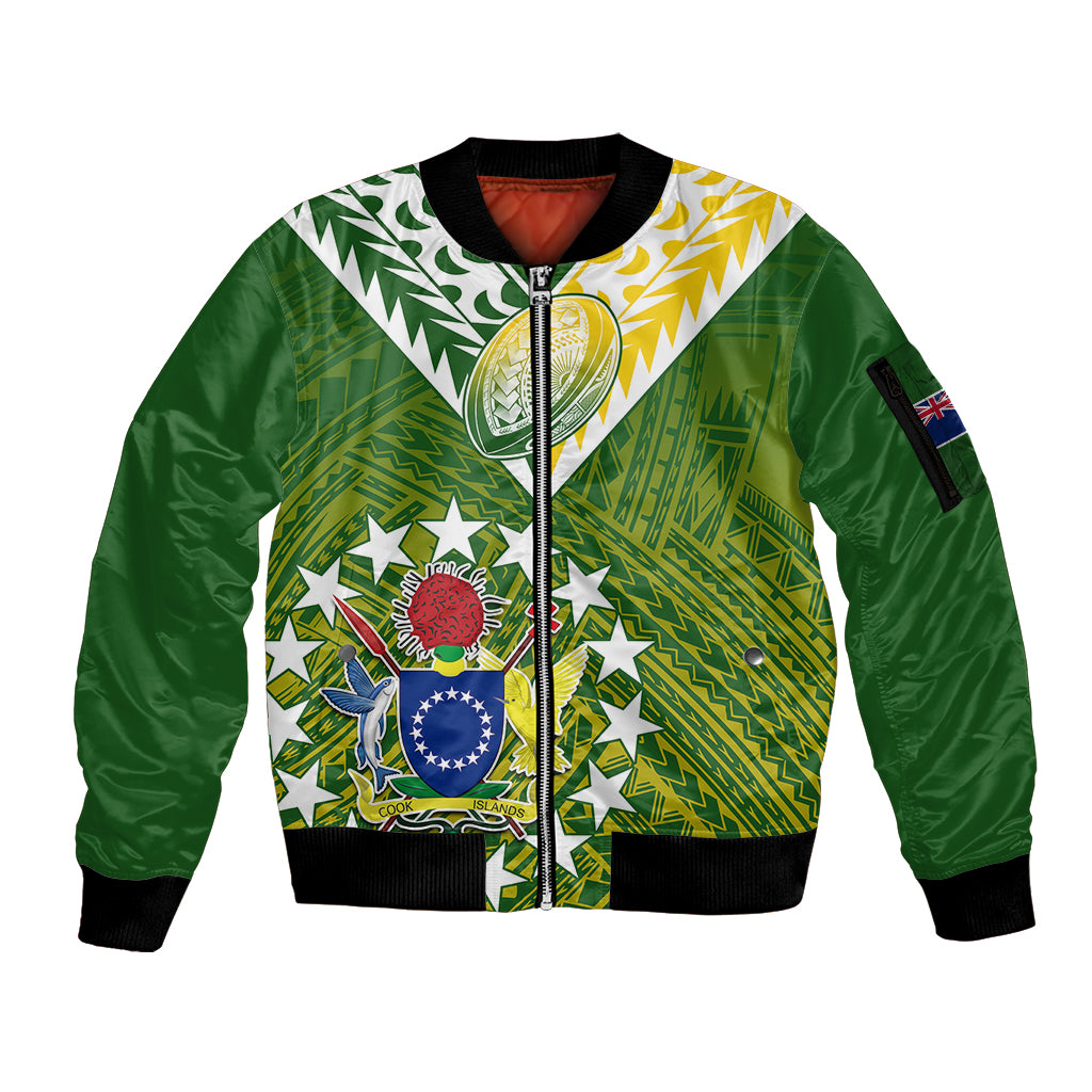 The Kuki's Cook Islands Rugby Sleeve Zip Bomber Jacket Be Unique Vibe Green LT9 Unisex Green - Polynesian Pride
