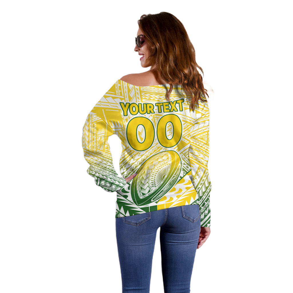 (Custom Text And Number) The Kuki's Cook Islands Rugby Off Shoulder Sweater Be Unique Vibe White LT9 - Polynesian Pride