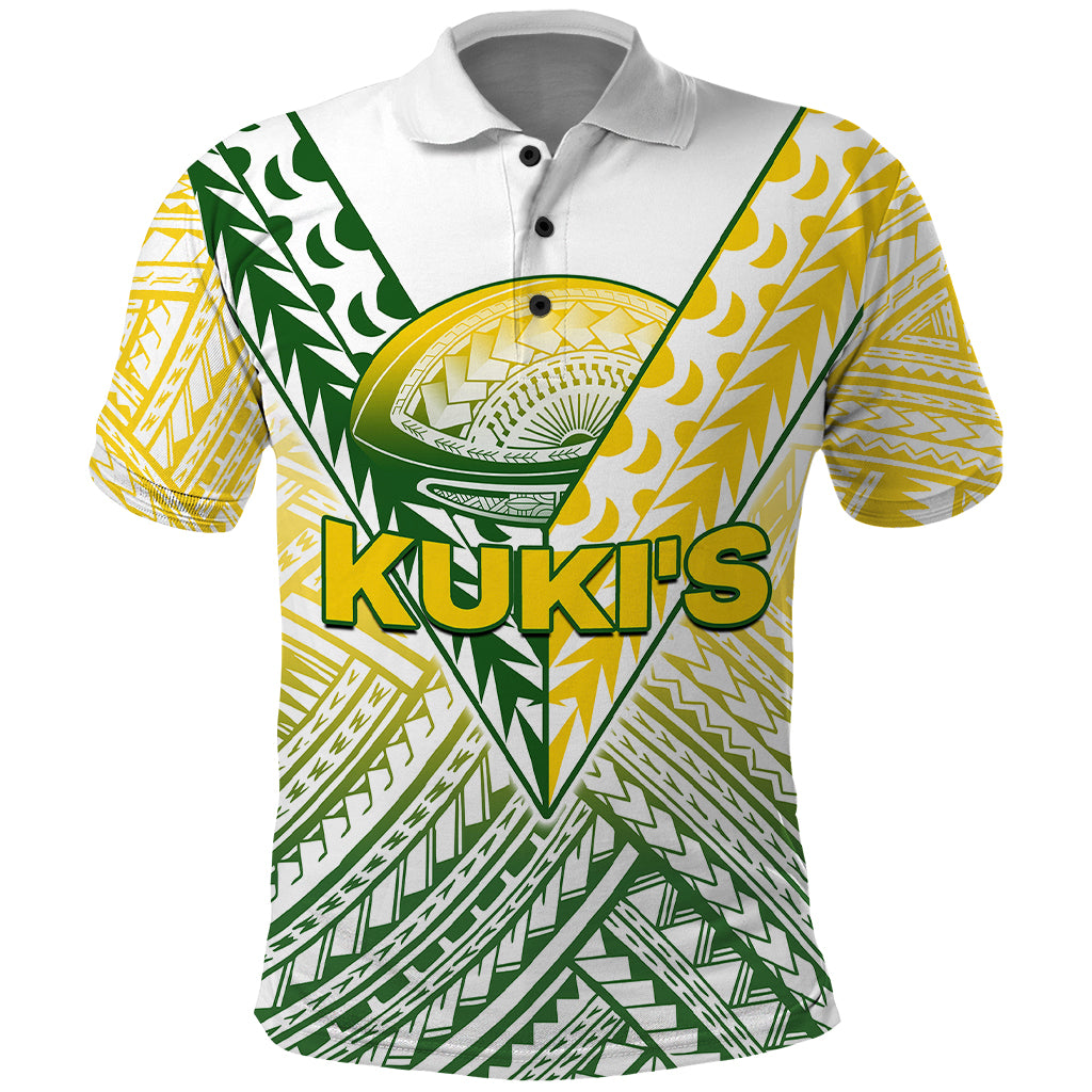 (Custom Text and Number) The Kukis Cook Islands Rugby Polo Shirt Be Unique Vibe White LT9 White - Polynesian Pride