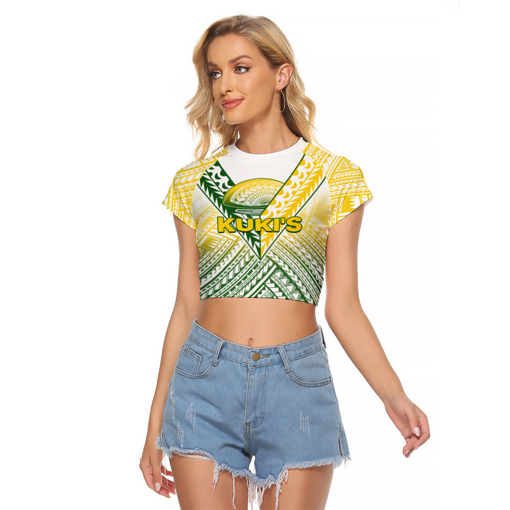 (Custom Text And Number) The Kuki's Cook Islands Rugby Raglan Cropped T Shirt Be Unique Vibe White LT9 Female White - Polynesian Pride