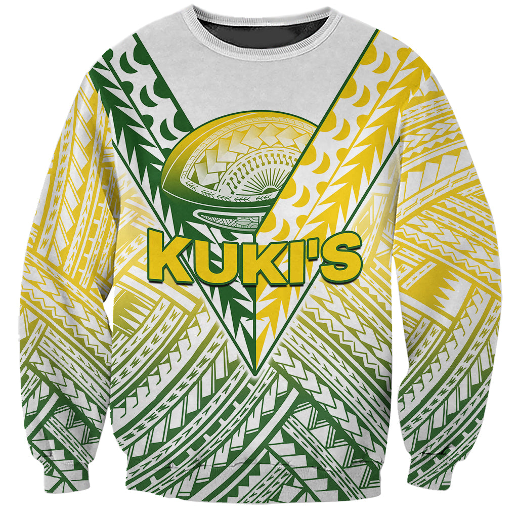 (Custom Text And Number) The Kuki's Cook Islands Rugby Sweatshirt Be Unique Vibe White LT9 Unisex White - Polynesian Pride
