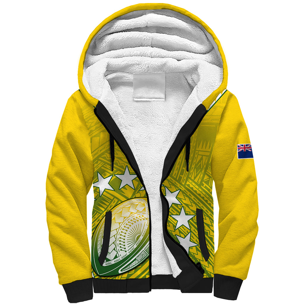 (Custom Text And Number) The Kuki's Cook Islands Rugby Sherpa Hoodie Be Unique Vibe Yellow LT9 Unisex Yellow - Polynesian Pride