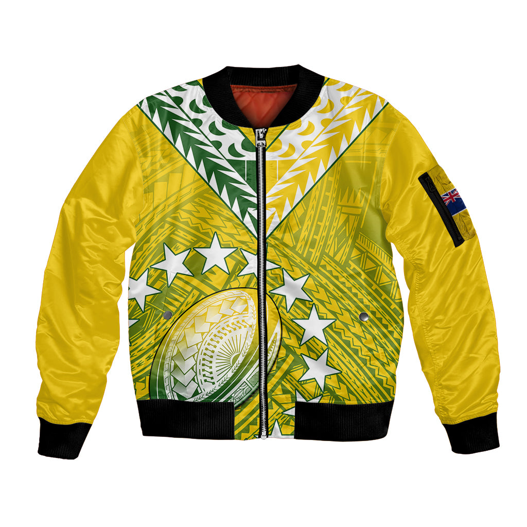 (Custom Text And Number) The Kuki's Cook Islands Rugby Sleeve Zip Bomber Jacket Be Unique Vibe Yellow LT9 Unisex Yellow - Polynesian Pride