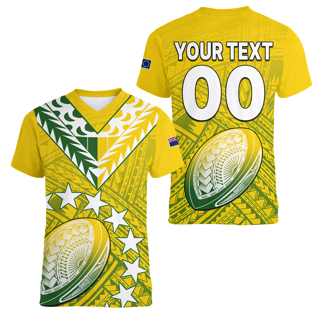 (Custom Text And Number) The Kuki's Cook Islands Rugby Women V Neck T Shirt Be Unique Vibe Yellow LT9 Female Yellow - Polynesian Pride