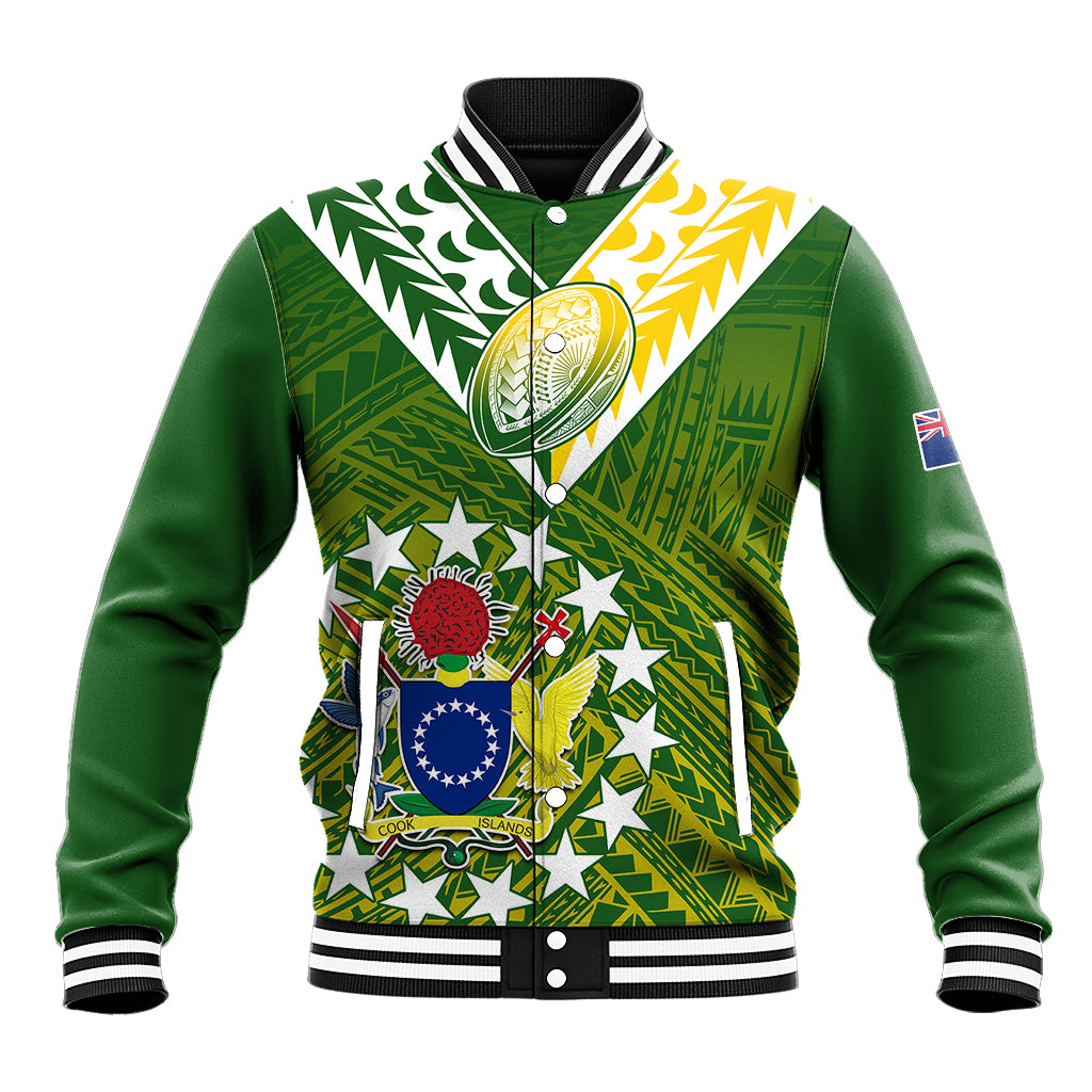(Custom Text And Number) The Kuki's Cook Islands Rugby Baseball Jacket Be Unique Vibe Green LT9 Unisex Green - Polynesian Pride