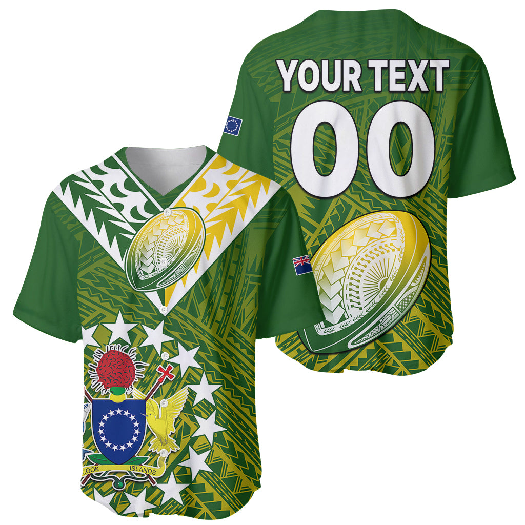 (Custom Text And Number) The Kuki's Cook Islands Rugby Baseball Jersey Be Unique Vibe Green LT9 Green - Polynesian Pride