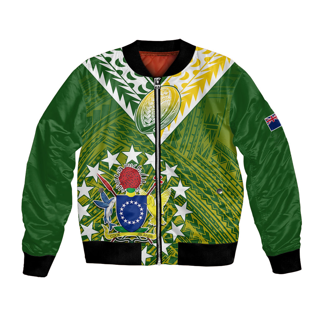 (Custom Text And Number) The Kuki's Cook Islands Rugby Bomber Jacket Be Unique Vibe Green LT9 Unisex Green - Polynesian Pride