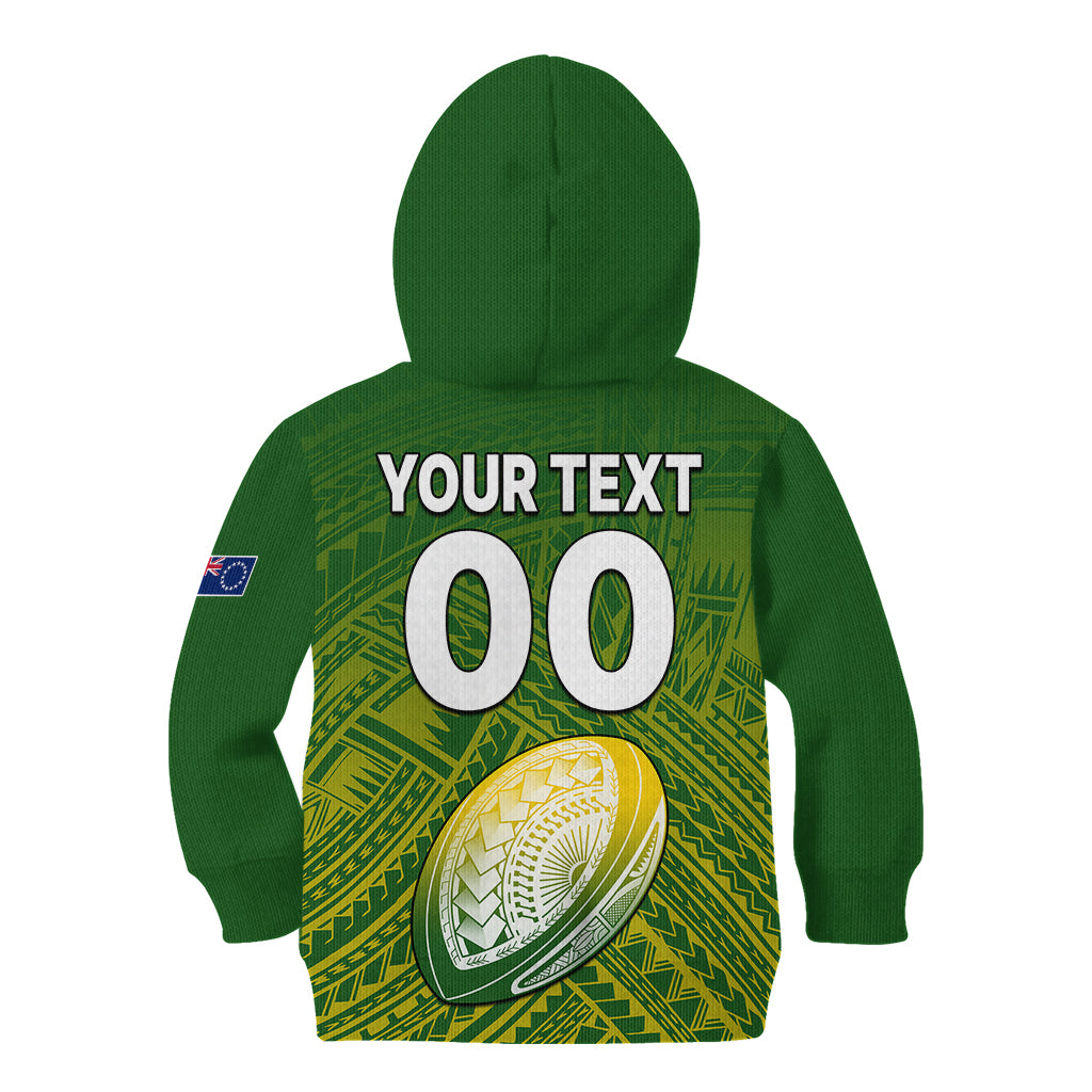 (Custom Text And Number) The Kuki's Cook Islands Rugby Kid Hoodie Be Unique Vibe Green LT9 - Polynesian Pride