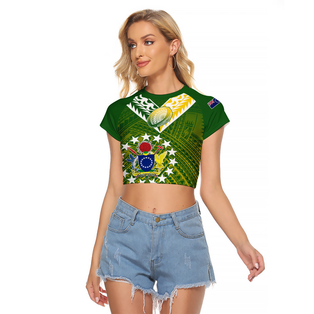 (Custom Text And Number) The Kuki's Cook Islands Rugby Raglan Cropped T Shirt Be Unique Vibe Green LT9 Female Green - Polynesian Pride