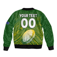 (Custom Text And Number) The Kuki's Cook Islands Rugby Sleeve Zip Bomber Jacket Be Unique Vibe Green LT9 - Polynesian Pride