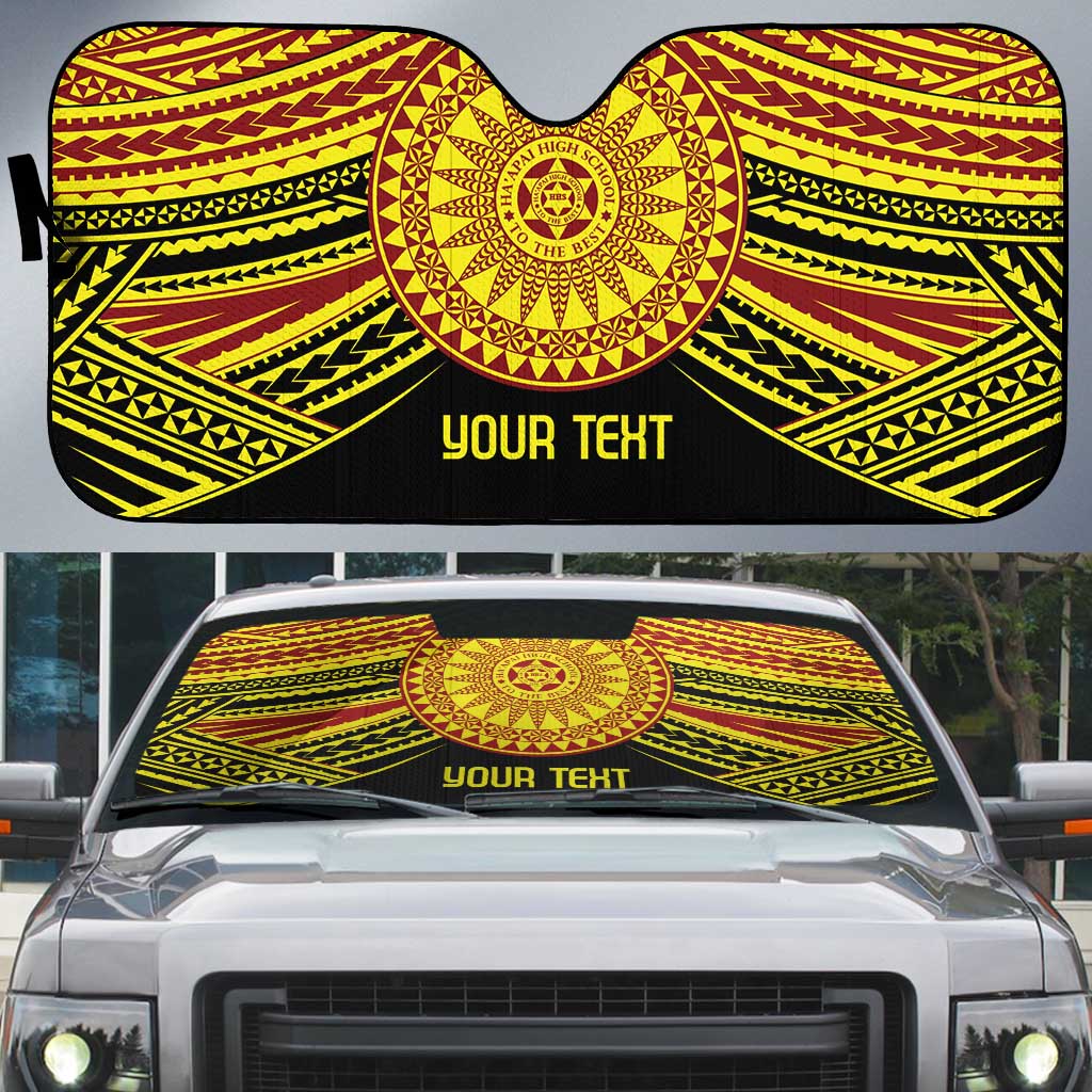 Personalised Tonga Ha apai High School Auto Sun Shade Ngatu Fonulei Pattern LT9 Gold - Polynesian Pride
