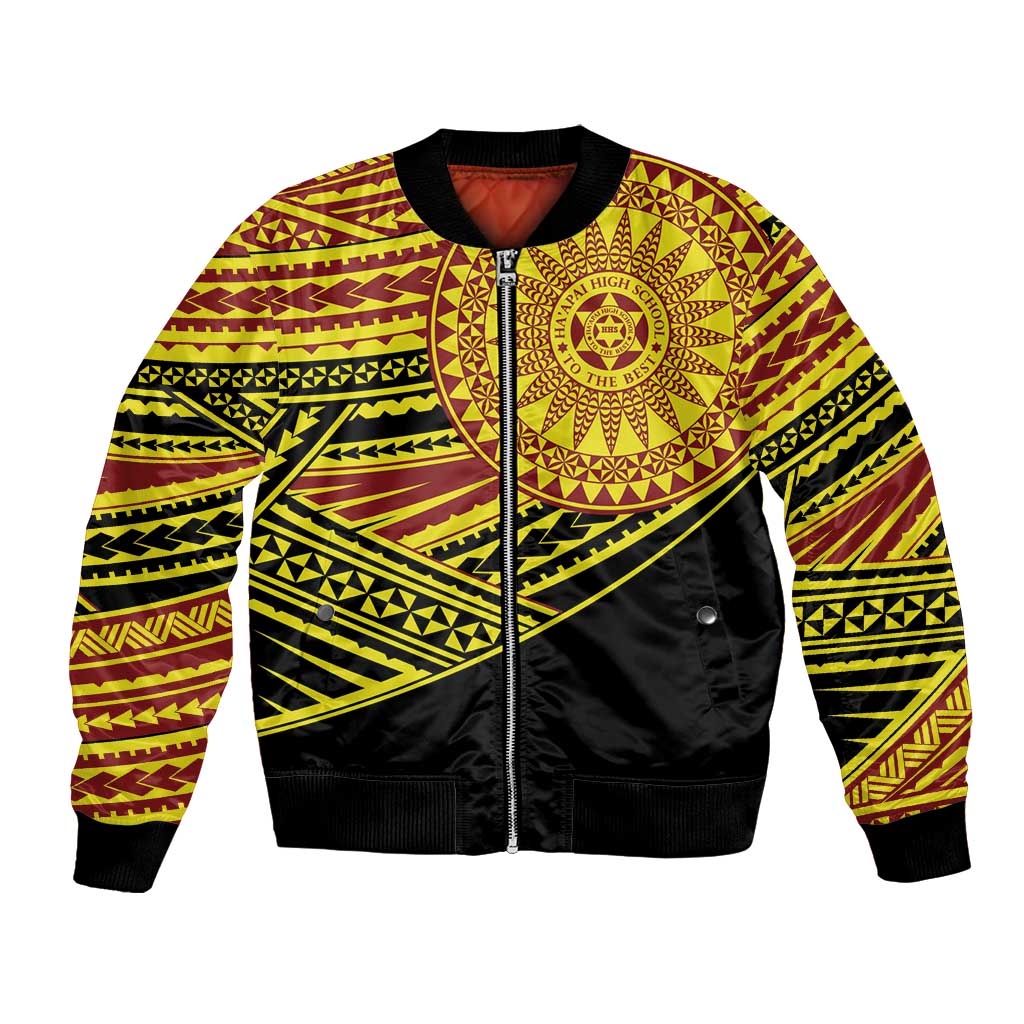 Personalised Tonga Ha apai High School Bomber Jacket Ngatu Fonulei Pattern