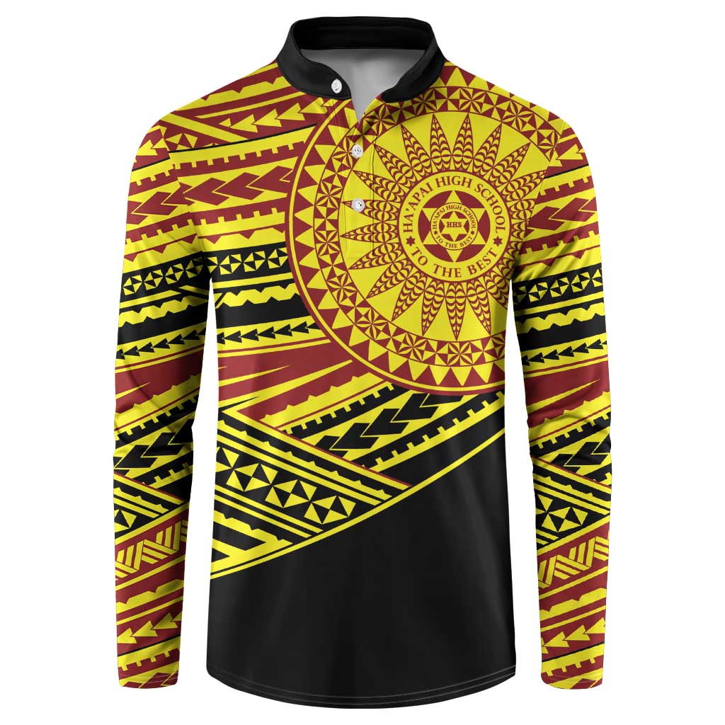 Personalised Tonga Ha apai High School Button Sweatshirt Ngatu Fonulei Pattern LT9 Gold - Polynesian Pride
