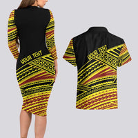 Personalised Tonga Ha apai High School Couples Matching Long Sleeve Bodycon Dress and Hawaiian Shirt Ngatu Fonulei Pattern LT9 - Polynesian Pride