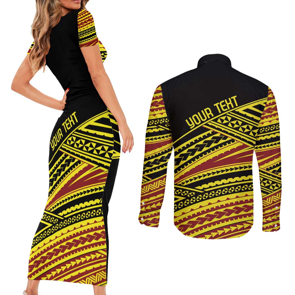 Personalised Tonga Ha apai High School Couples Matching Short Sleeve Bodycon Dress and Long Sleeve Button Shirt Ngatu Fonulei Pattern LT9 - Polynesian Pride