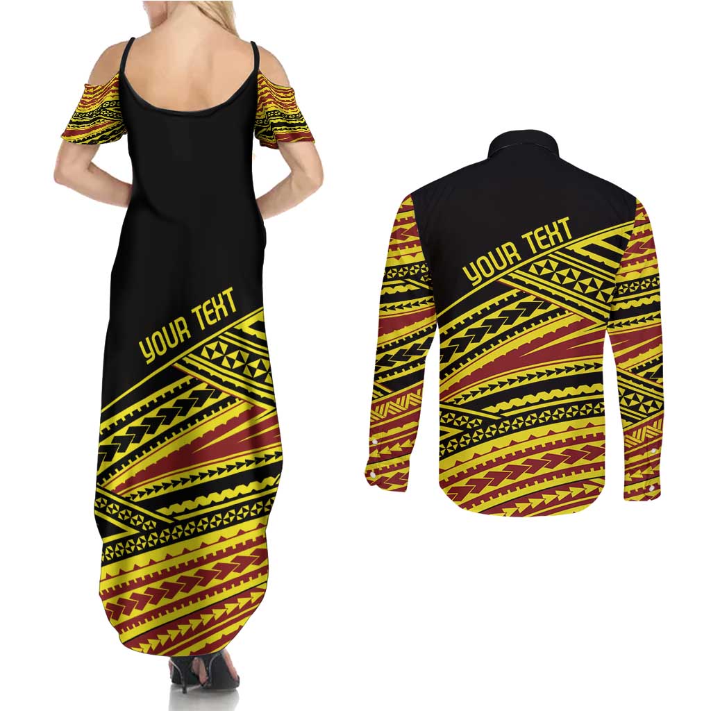 Personalised Tonga Ha apai High School Couples Matching Summer Maxi Dress and Long Sleeve Button Shirt Ngatu Fonulei Pattern LT9 - Polynesian Pride