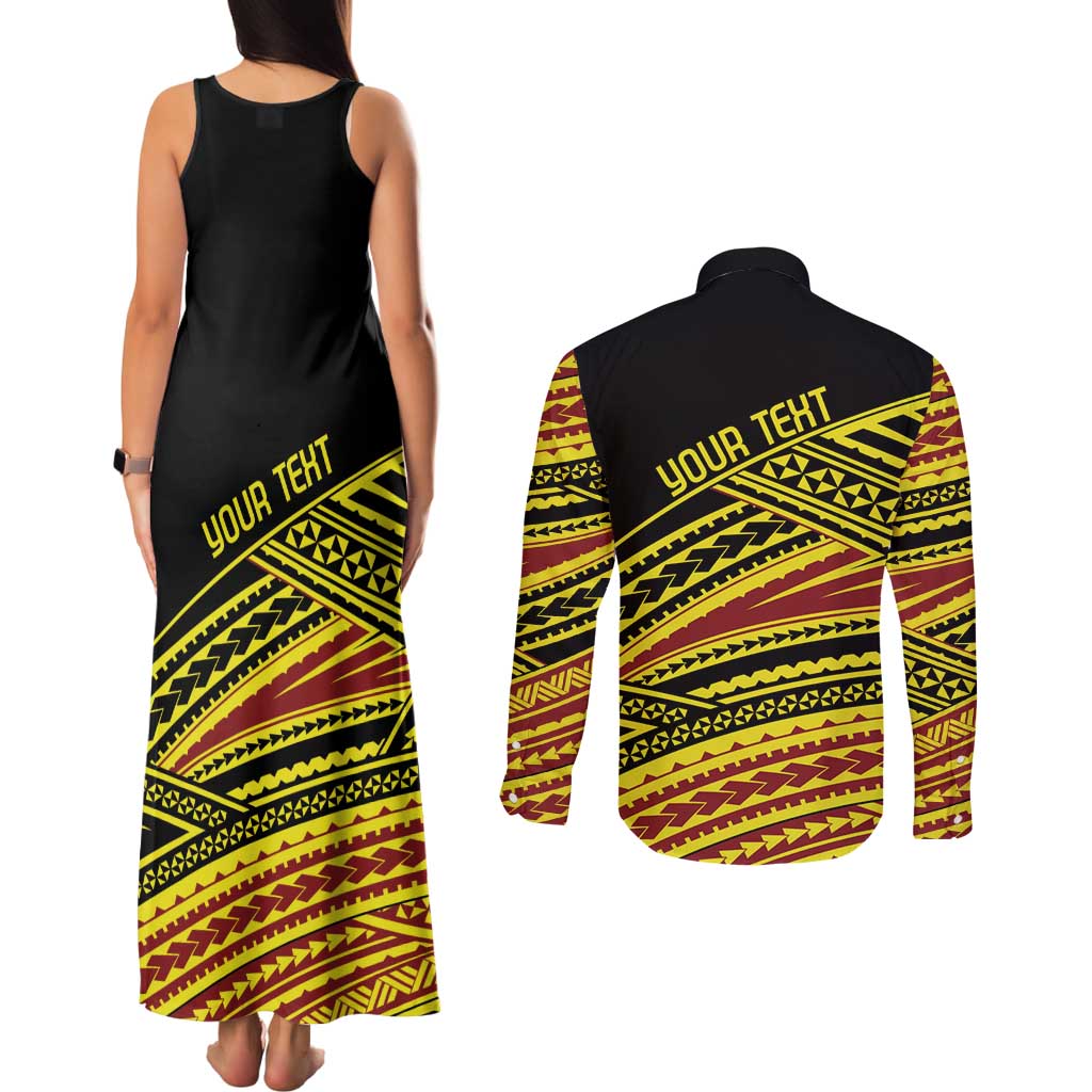 Personalised Tonga Ha apai High School Couples Matching Tank Maxi Dress and Long Sleeve Button Shirt Ngatu Fonulei Pattern LT9 - Polynesian Pride
