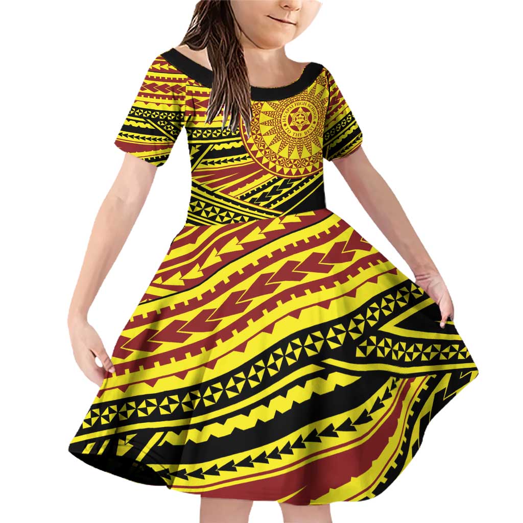 Personalised Tonga Ha apai High School Family Matching Off Shoulder Short Dress and Hawaiian Shirt Ngatu Fonulei Pattern
