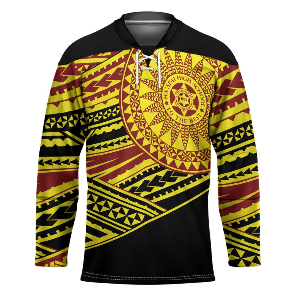 Personalised Tonga Ha apai High School Hockey Jersey Ngatu Fonulei Pattern LT9 Unisex Gold - Polynesian Pride