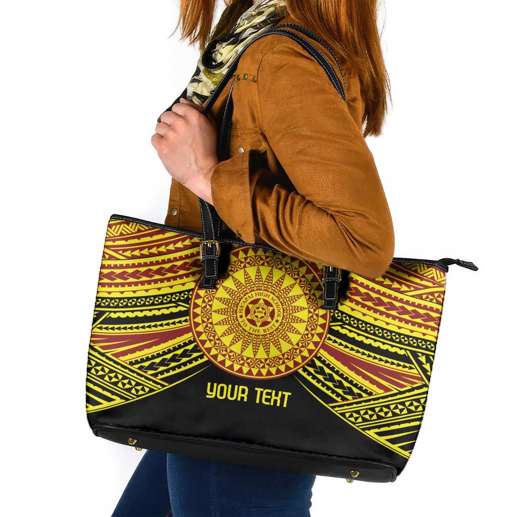 Personalised Tonga Ha apai High School Leather Tote Bag Ngatu Fonulei Pattern