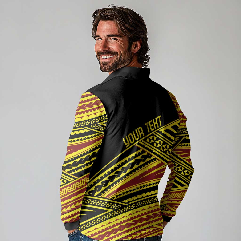 Personalised Tonga Ha apai High School Long Sleeve Polo Shirt Ngatu Fonulei Pattern