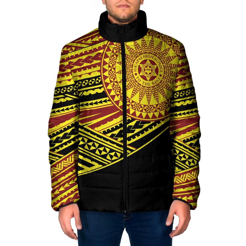 Personalised Tonga Ha apai High School Padded Jacket Ngatu Fonulei Pattern LT9 Men Gold - Polynesian Pride