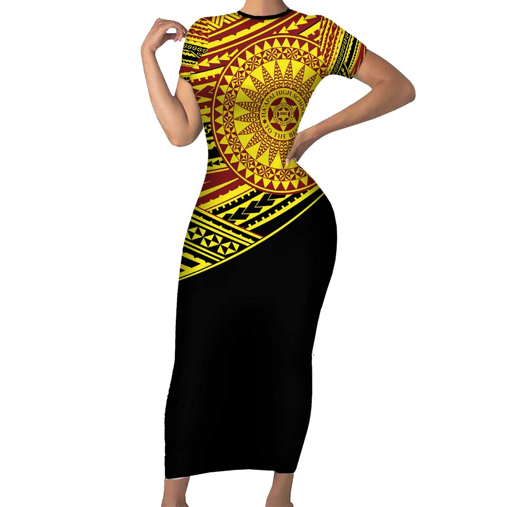 Personalised Tonga Ha apai High School Short Sleeve Bodycon Dress Ngatu Fonulei Pattern