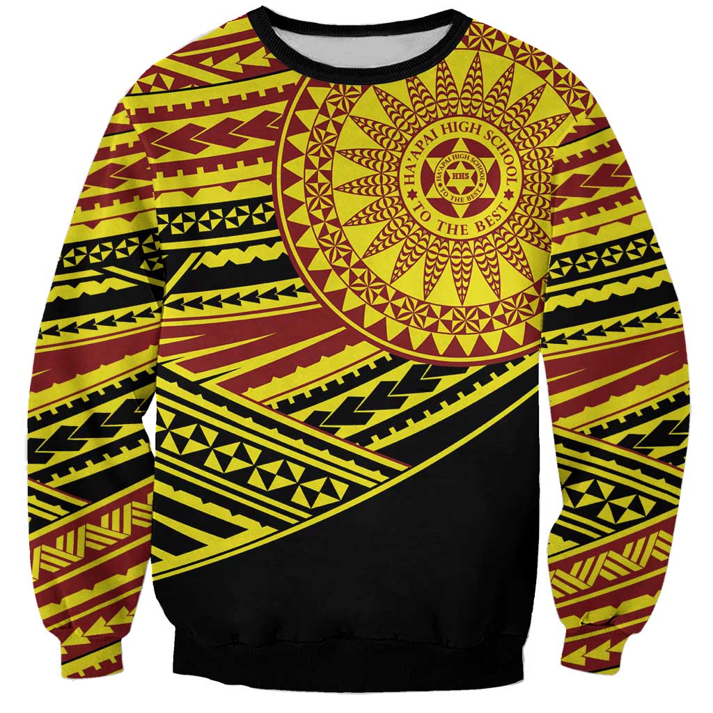 Personalised Tonga Ha apai High School Sweatshirt Ngatu Fonulei Pattern LT9 Unisex Gold - Polynesian Pride