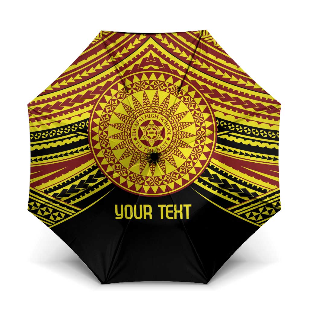 Personalised Tonga Ha apai High School Umbrella Ngatu Fonulei Pattern LT9 One Size Folded 11.42 inch Opened Diameter 37.4 inch Gold - Polynesian Pride