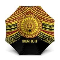 Personalised Tonga Ha apai High School Umbrella Ngatu Fonulei Pattern LT9 One Size Folded 11.42 inch Opened Diameter 37.4 inch Gold - Polynesian Pride