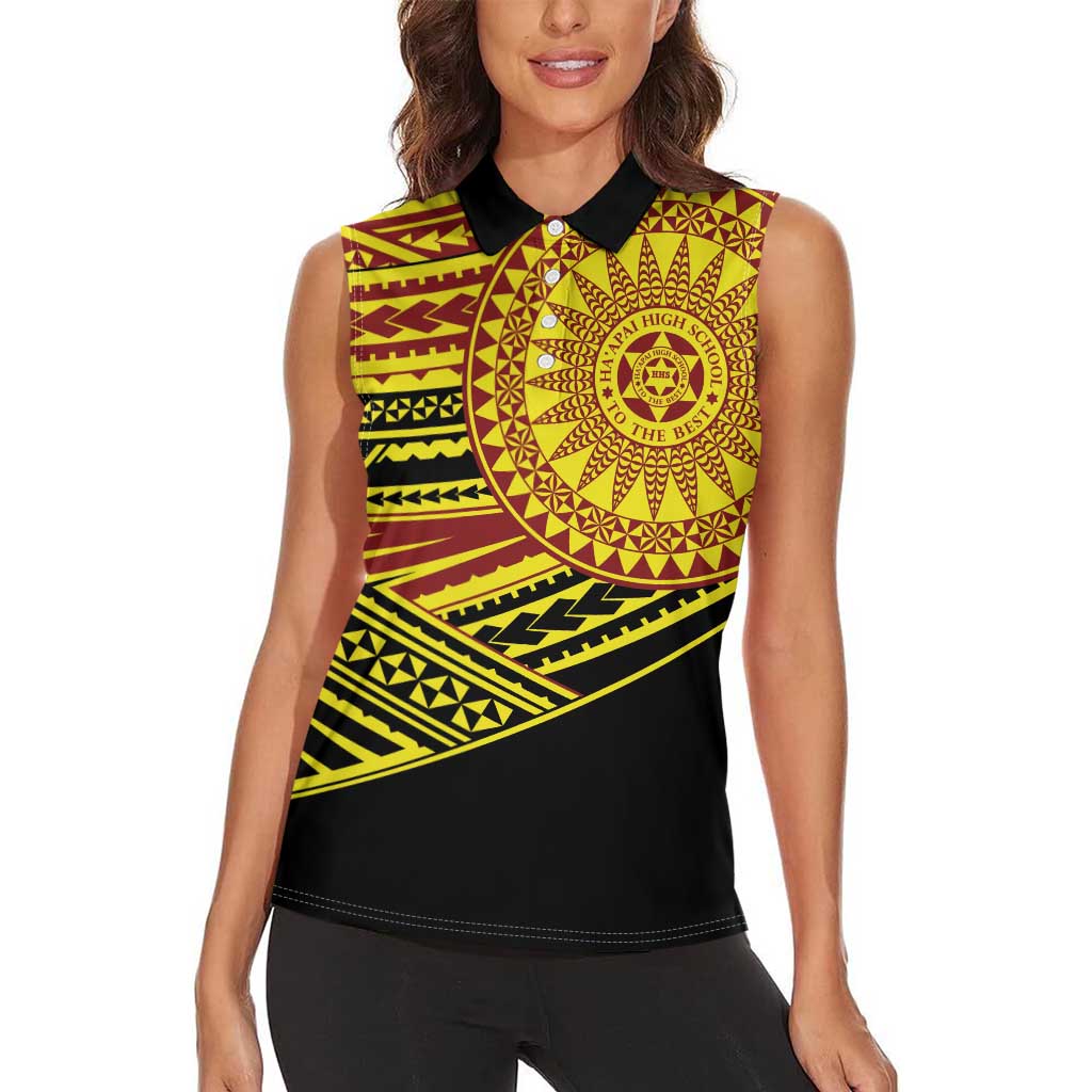 Personalised Tonga Ha apai High School Women Sleeveless Polo Shirt Ngatu Fonulei Pattern