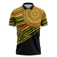 Personalised Tonga Ha apai High School Zipper Polo Shirt Ngatu Fonulei Pattern LT9 Gold - Polynesian Pride
