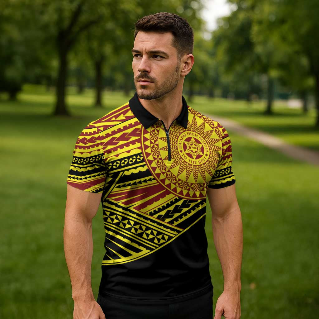 Personalised Tonga Ha apai High School Zipper Polo Shirt Ngatu Fonulei Pattern LT9 - Polynesian Pride