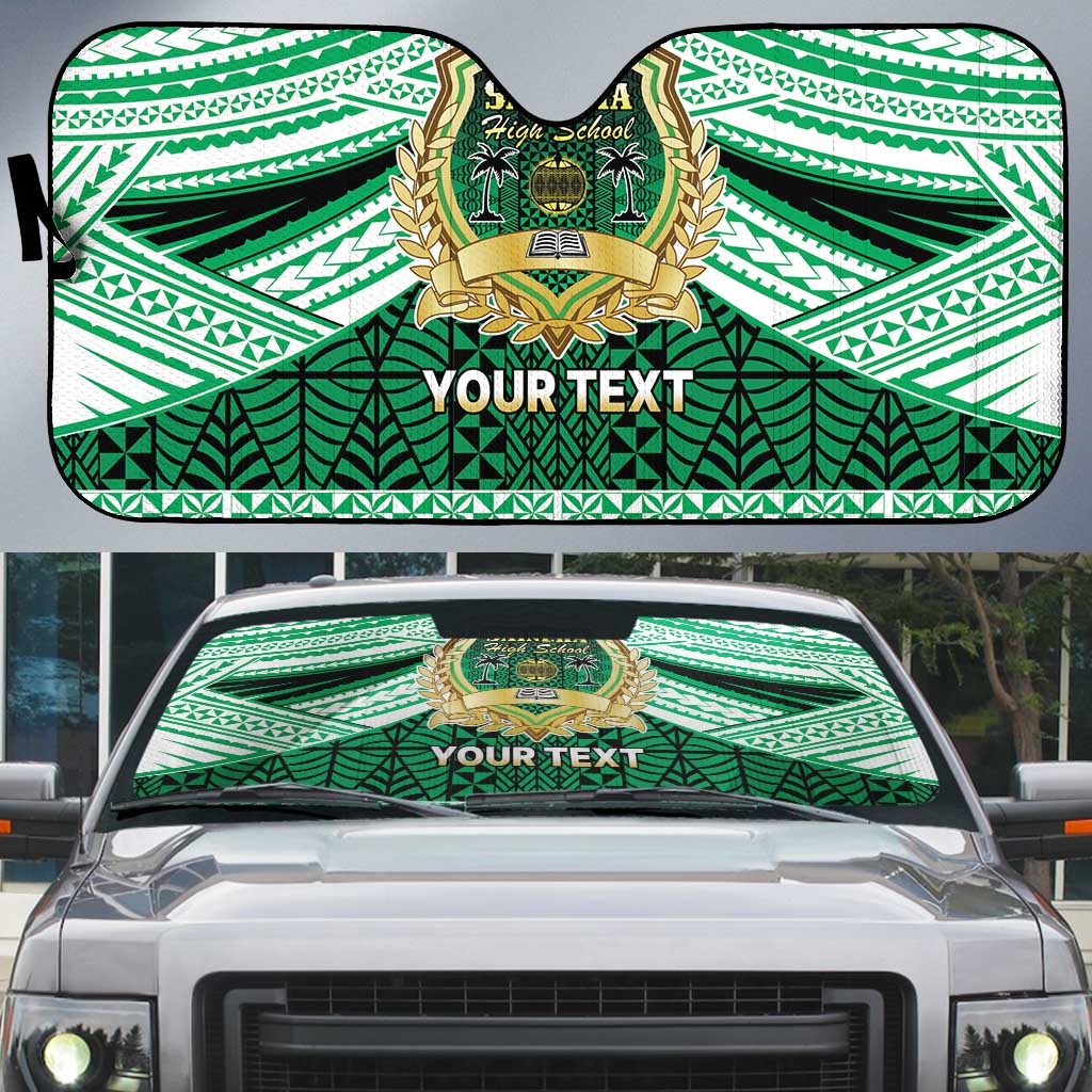 Personalised Tonga Saineha High School Auto Sun Shade Polynesian Ngatu Tribal LT9 Green - Polynesian Pride