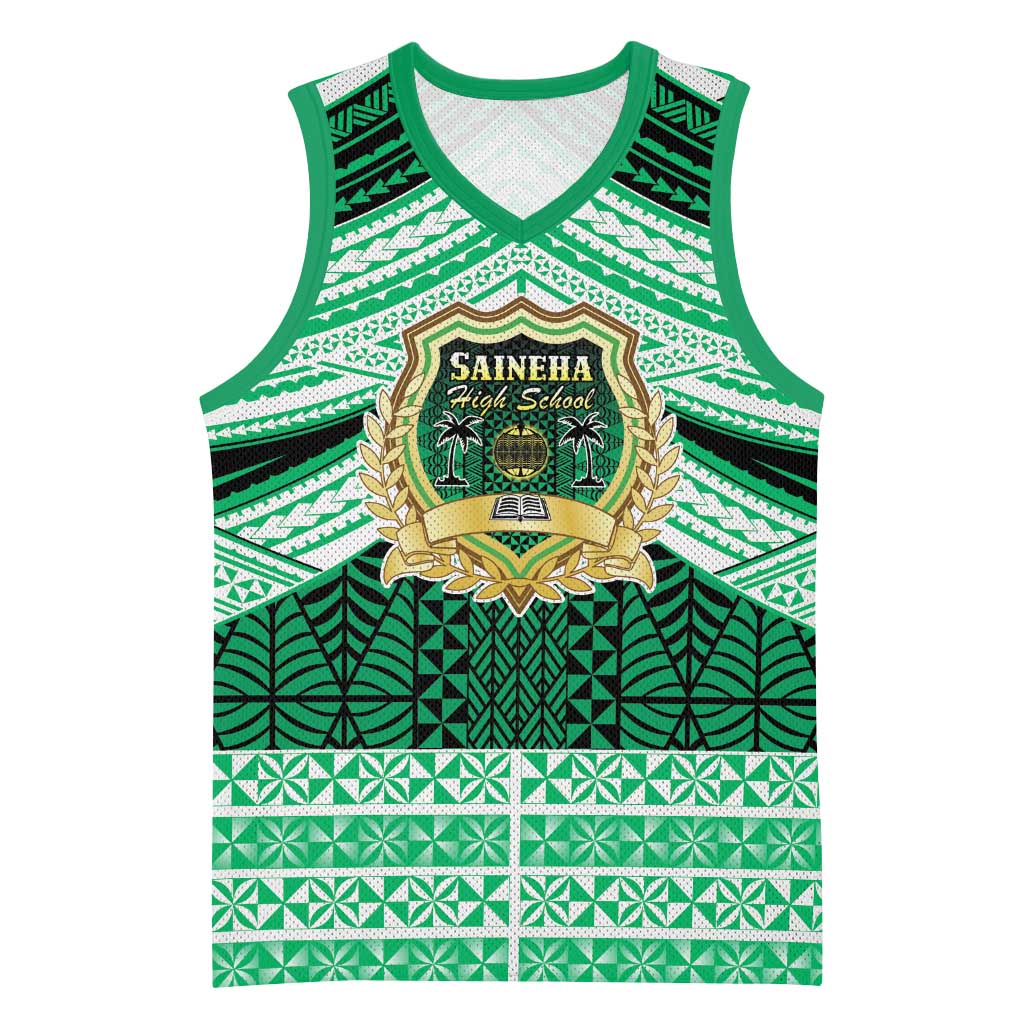 Personalised Tonga Saineha High School Basketball Jersey Polynesian Ngatu Tribal LT9 Unisex Green - Polynesian Pride