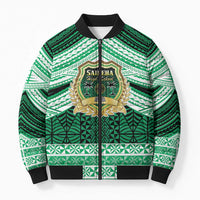 Personalised Tonga Saineha High School Bomber Puffer Jacket Polynesian Ngatu Tribal LT9 Unisex Green - Polynesian Pride