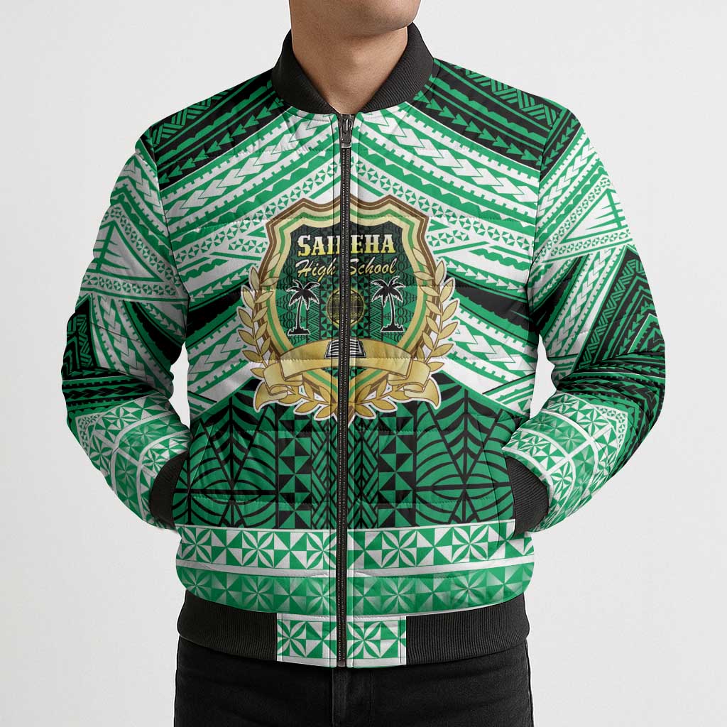 Personalised Tonga Saineha High School Bomber Puffer Jacket Polynesian Ngatu Tribal LT9 - Polynesian Pride