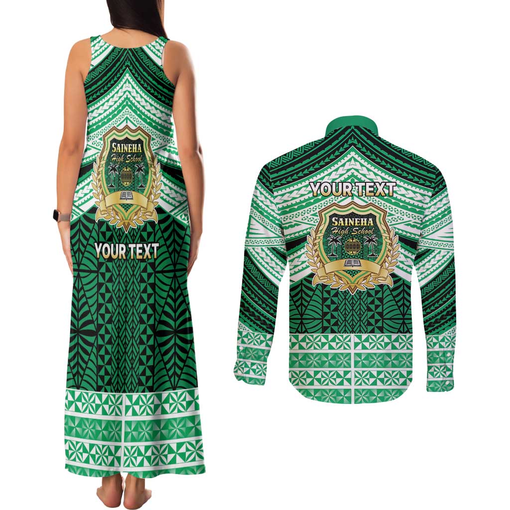 Personalised Tonga Saineha High School Couples Matching Tank Maxi Dress and Long Sleeve Button Shirt Polynesian Ngatu Tribal LT9 - Polynesian Pride