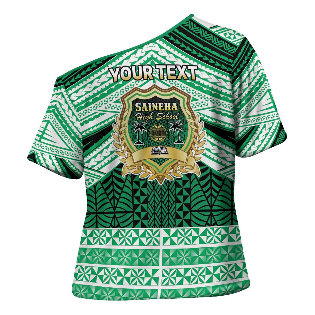 Personalised Tonga Saineha High School Cross Shoulder Shirt Polynesian Ngatu Tribal LT9 - Polynesian Pride