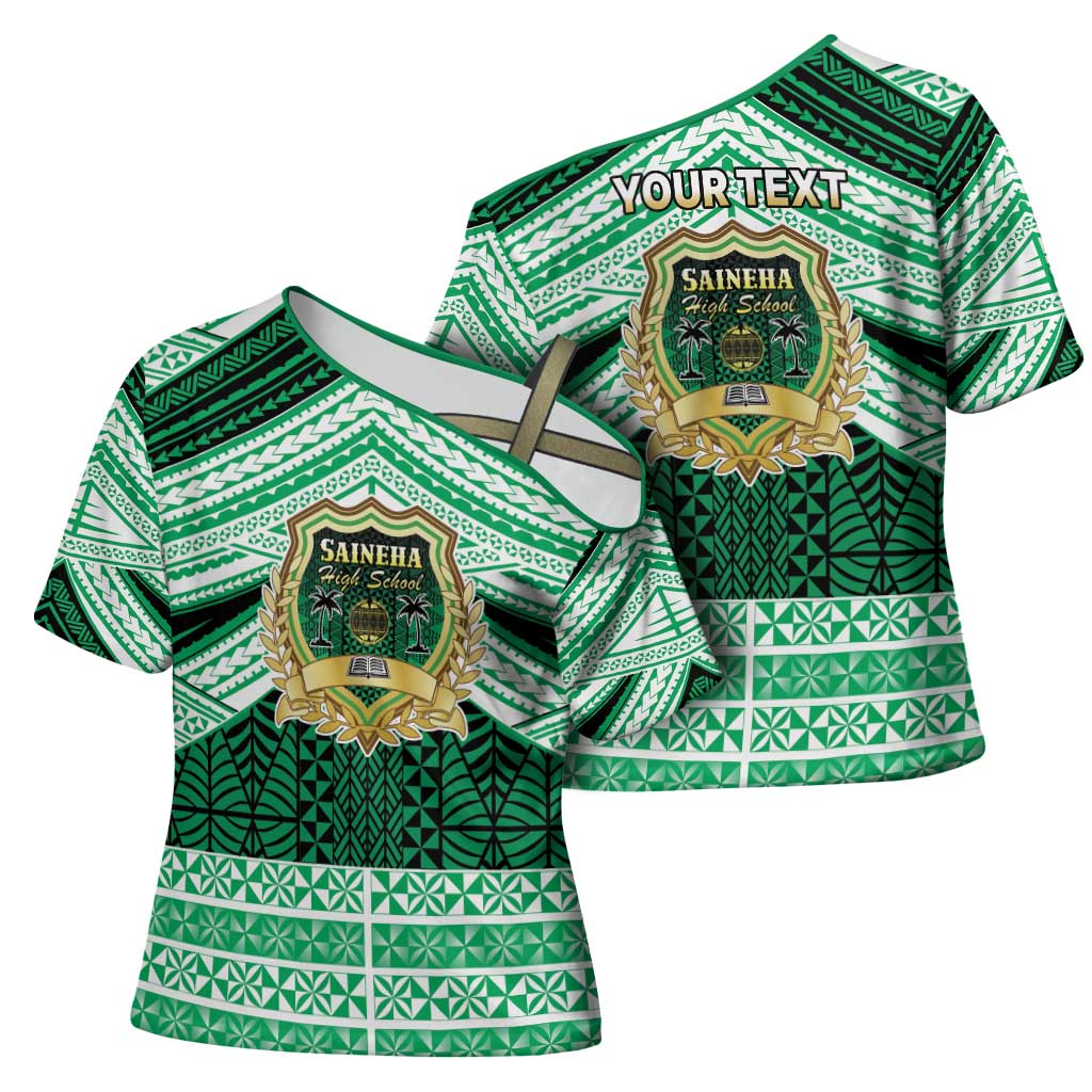 Personalised Tonga Saineha High School Cross Shoulder Shirt Polynesian Ngatu Tribal LT9 - Polynesian Pride