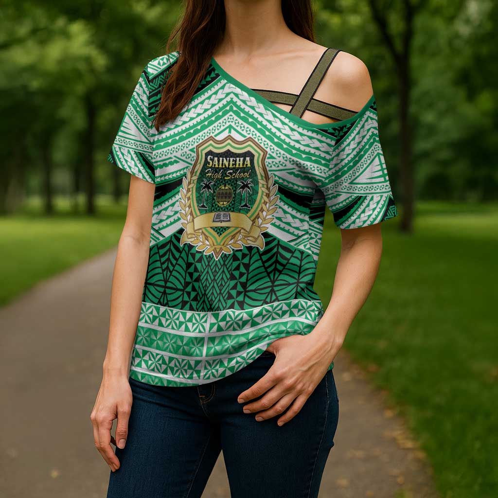Personalised Tonga Saineha High School Cross Shoulder Shirt Polynesian Ngatu Tribal LT9 - Polynesian Pride