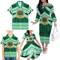 Personalised Tonga Saineha High School Family Matching Off The Shoulder Long Sleeve Dress and Hawaiian Shirt Polynesian Ngatu Tribal