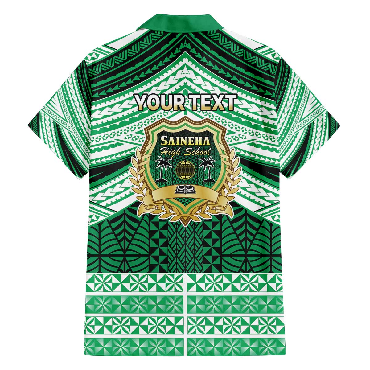 Personalised Tonga Saineha High School Family Matching Off The Shoulder Long Sleeve Dress and Hawaiian Shirt Polynesian Ngatu Tribal