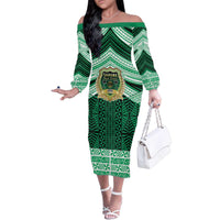 Personalised Tonga Saineha High School Family Matching Off The Shoulder Long Sleeve Dress and Hawaiian Shirt Polynesian Ngatu Tribal