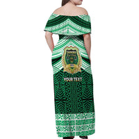 Personalised Tonga Saineha High School Family Matching Off Shoulder Maxi Dress and Hawaiian Shirt Polynesian Ngatu Tribal