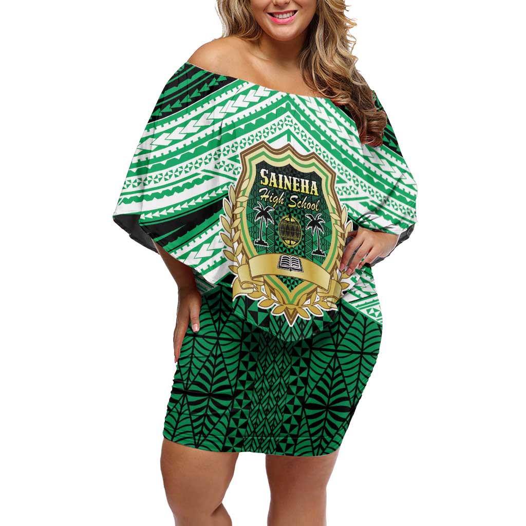 Personalised Tonga Saineha High School Family Matching Off Shoulder Short Dress and Hawaiian Shirt Polynesian Ngatu Tribal