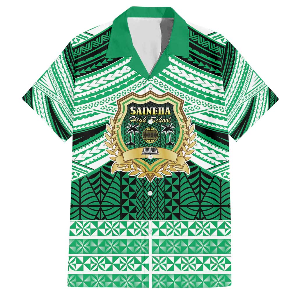 Personalised Tonga Saineha High School Hawaiian Shirt Polynesian Ngatu Tribal LT9 Green - Polynesian Pride