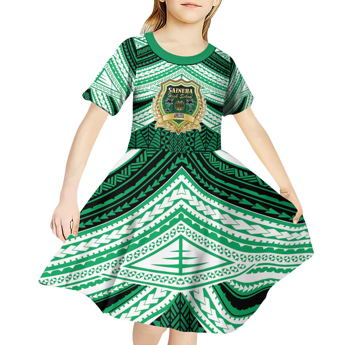 Personalised Tonga Saineha High School Kid Short Sleeve Dress Polynesian Ngatu Tribal LT9 - Polynesian Pride